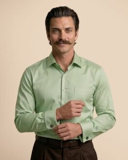 French Cuff Giza Cotton Shirt In Moss Green