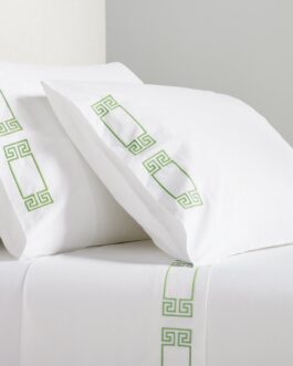 Green Modern Embroidered Greek Key Percale Sheet Set