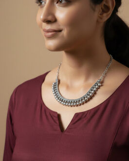 Women Oxidised Silver Plated Necklace
