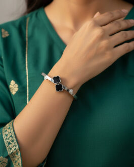 Women Silver Plated Black Cuff Bracelet