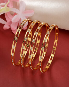 Women Set Of 4 Gold-Plated Cz Stone-Studded Bangles
