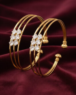 Women Set Of 2 Gold Plated Cz Stone Adjustable Bangle