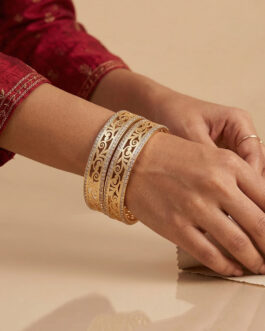 Women Set Of 2 Gold Plated Cz Stone Kada Bangle