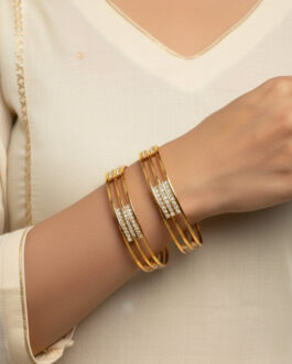Women Set Of 2 Gold Plated Cz Stone Kada Bangle