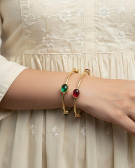 Women Set Of 2 Gold Plated Artificial Stone Bangle