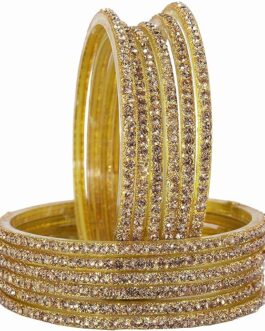Women Set Of 12 Zircon Gemstone Studded Stylish Gold Plated Bangles