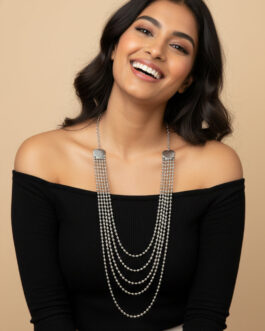 Women Silver Plated Multi Strand Ball Chain Necklace With Heart Accents