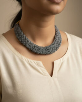 Women Vintage Braided Beads Grey Coloured Necklace