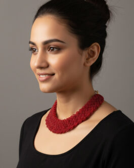 Women Vintage Braided Beads Red Coloured Necklace