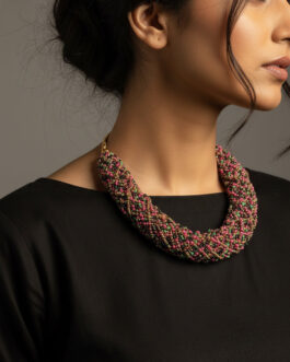 Women Vintage Braided Beads Multi Coloured Necklace