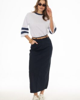 Navy Basic Denim Maxi Skirt