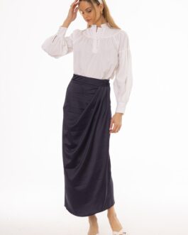 Navy Draped Wrap Maxi Skirt