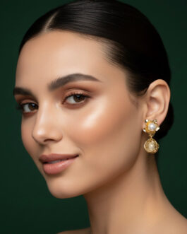 Women Gold Plated Flower Shaped Drop Earrings