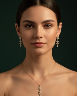 Women Floral Pendant Set With Earring