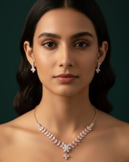 Women American Stone Leaf Design Necklace With Earring