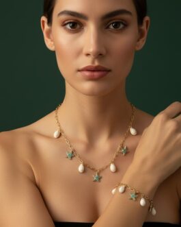 Women Trendy Stars & Seashell Necklace With Bracelet