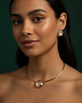Women Trendy Gilded-Ripple Necklace With Studs