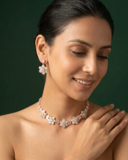 Women Rose Gold Plated Fancy Stone Necklace With Earrings