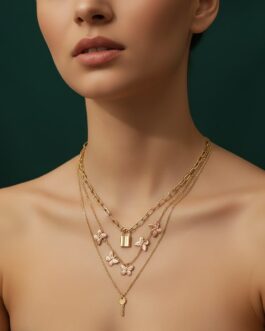 Women Classic Key-Lock & Butterfly Layered Chain