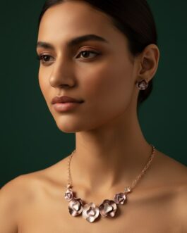 Women Rose Gold Flower-Shaped Antique Jewellery Set