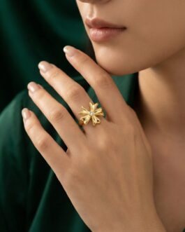 Women Fancy Beaded Bow Design Finger Adjustable Ring