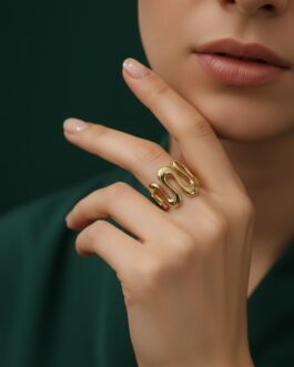 Women Wave-Textured Tarnish-Free Adjustable Ring