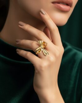 Women Antique Textured Ribbin Bow Adjustable Ring