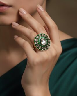 Women Traditional Minakari Design Kundan Ring