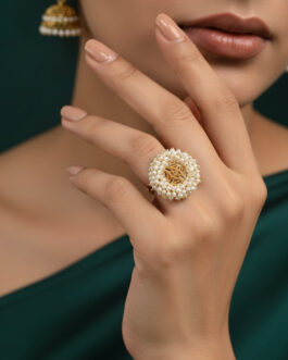 Women Fancy Golden Ring With Beaded Flower