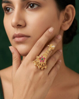 Women Gold Plated Stone Studded Traditional Statement Ring