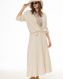 Oatmeal Paneled Linen Feel Maxi Skirt