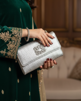 Silver Formal Clutch For Ladies