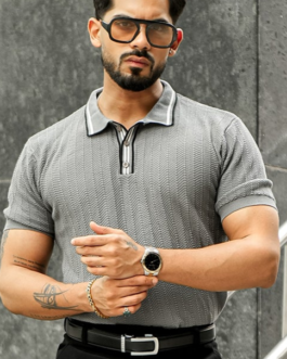 Grey Premium Flat knit Polo T-shirt