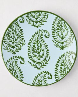 Little Wish Green Kashmir Hand-Painted Paisley Salad Plate