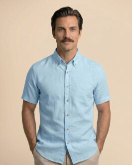 Breeze Linen Half Sleeves Shirt In Powder Blue