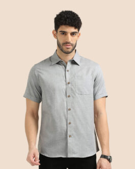 Woods Lyocell Half Sleeves Shirt In Charcoal Melange