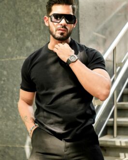 Black Premium Flat Knit Round Neck T-Shirt