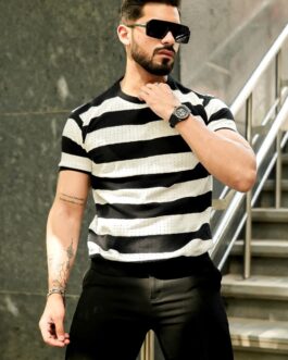 Black White Crochet Round Neck T-Shirt