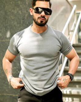 Grey Premium Flat Knit Round Neck T-Shirt