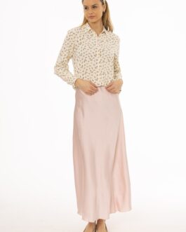 Pink A-Line Satin Effect Maxi Skirt