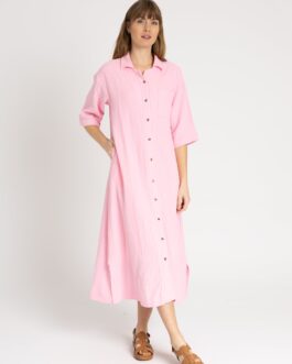 Pink Gauze Button Down Maxi