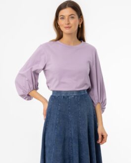 Purple Gathered Sleeve T-Shirt