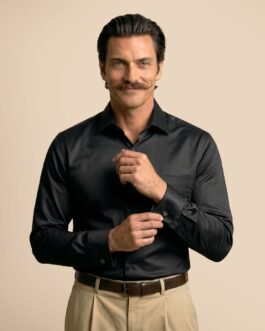 French Cuff Giza Cotton Shirt In Raven