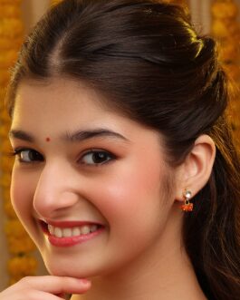 Women Orange Copper Kundan Earrings