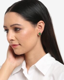 Women Green Faux Stones, Brass, Faux Pearls, Faaux Kundan Earrings