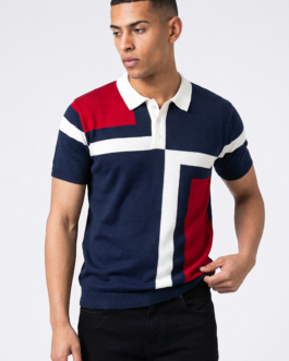 Red White Color Blocked Premium Flat Knit Polo T-Shirt