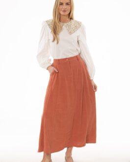 Rust Paneled Linen Feel Maxi Skirt