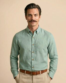 Breeze Linen Full Sleeves Shirt In Seaweed