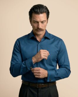 French Cuff Giza Cotton Shirt In Slate Blue