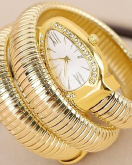 Women Serpent Style Gold Plated Wraparound Tubogas Watch Bracelet